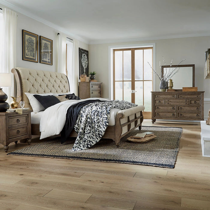 Americana Farmhouse King California Sleigh Bed, Dresser & Mirror, Chest, Night Stand image