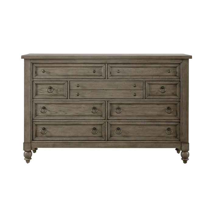 Americana Farmhouse 9 Drawer Dresser in Dusty Taupe and Black image