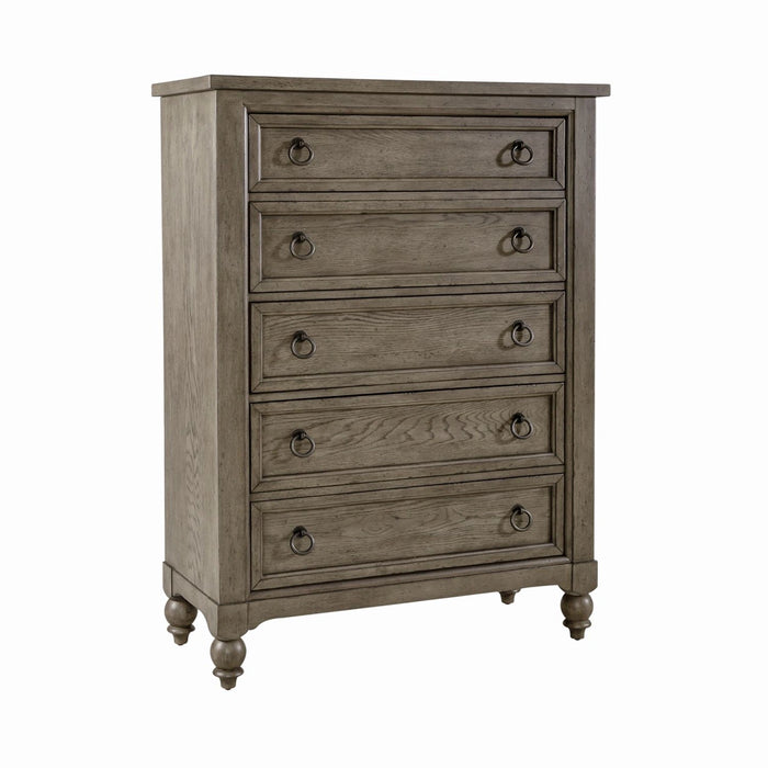 Americana Farmhouse 5 Drawer Chest in Dusty Taupe and Black image
