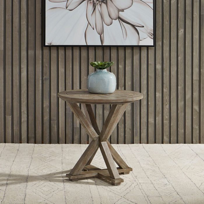 Parkland Falls Round End Table in Weathered Taupe image