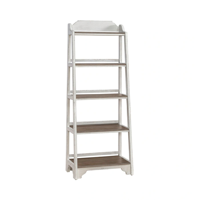 Magnolia Manor Leaning Pier Bookcase in Antique White & Weathered Bark image