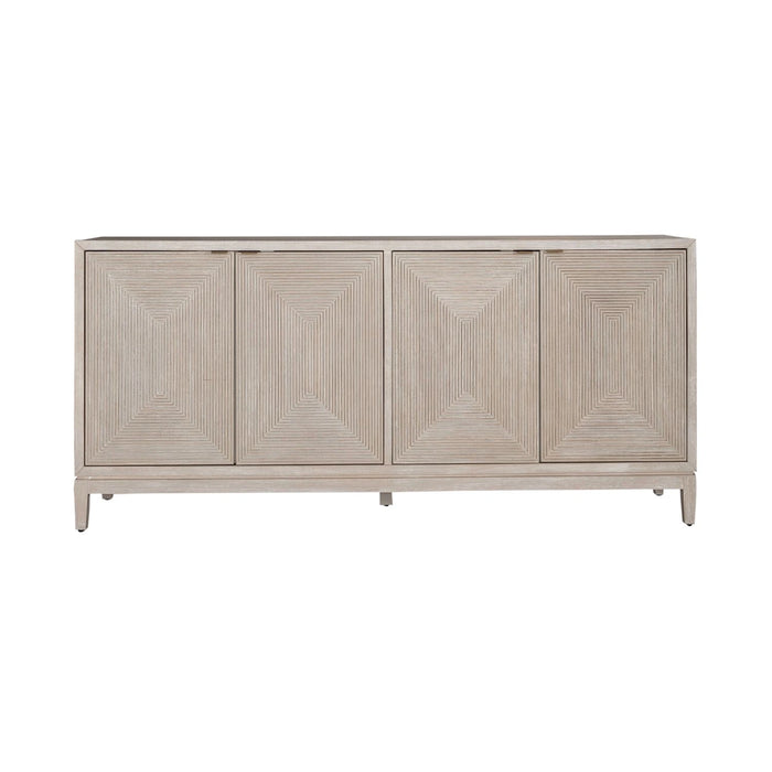 Kinsley 4 Door Accent Cabinet in Washed Taupe & Silver Champagne EST SHIP TIME APPX 4 WEEKS image