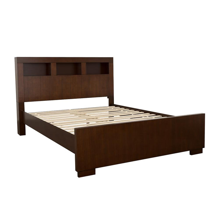 Jessica California King, E.king, & Queen Bed with Storage Headboard Cappuccino