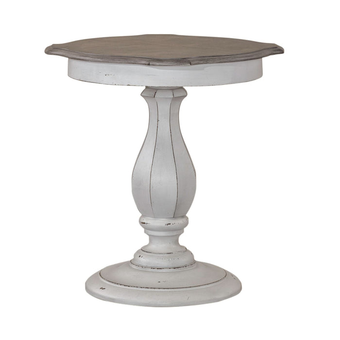 Magnolia Manor Round Accent Table in Antique White Base w/ Weathered Bark Tops image