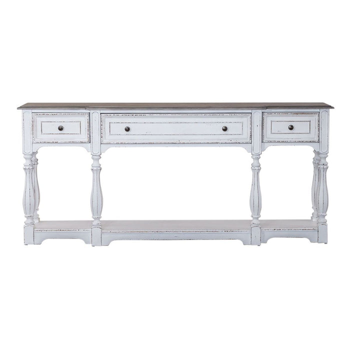 Liberty Furniture Magnolia Manor 72 Inch Hall Console Table in Antique White Base w/ Weathered Bark Tops image