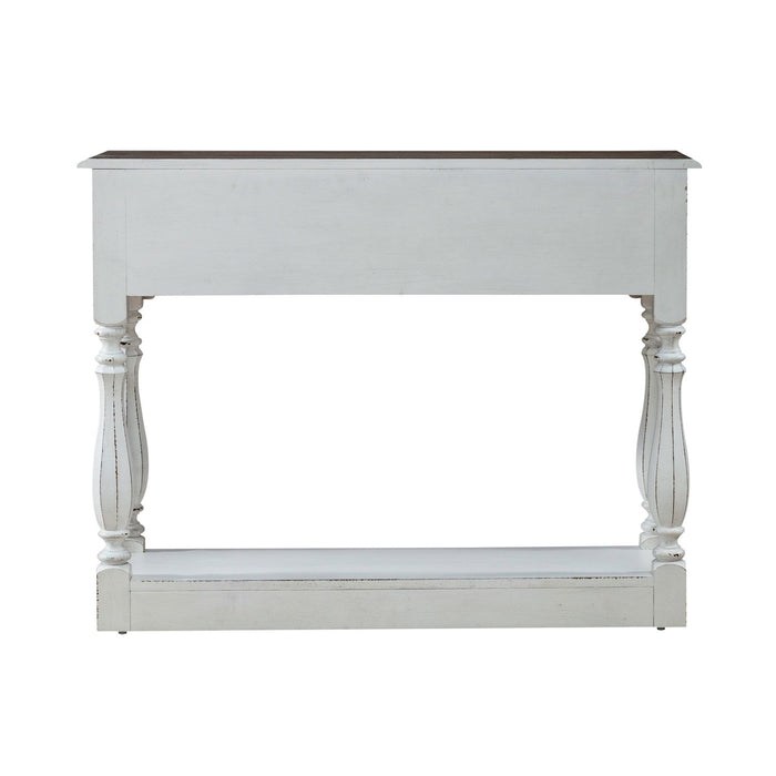 Magnolia Manor Hall Console in Antique White & Weathered Bark EST SHIP TIME APPX 4 WEEKS