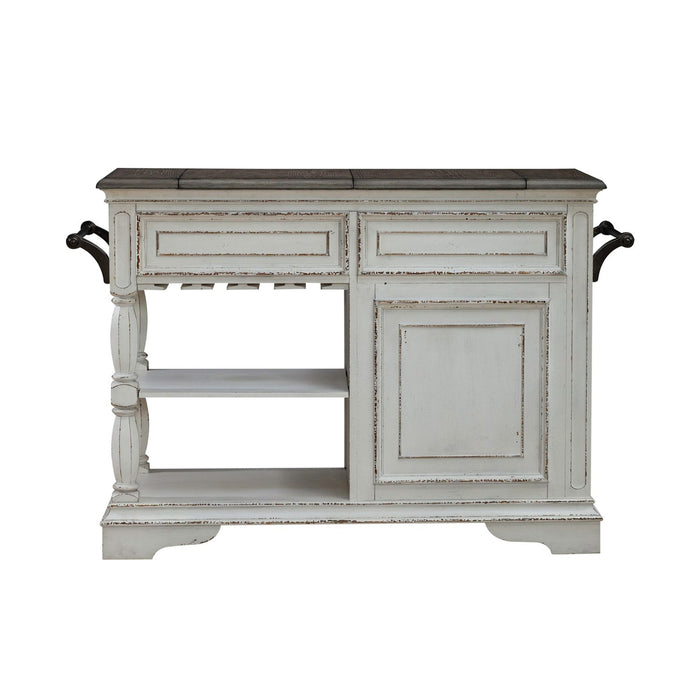 Magnolia Manor Bar Cart in Antique White & Weathered Bark EST SHIP TIME APPX 4 WEEKS