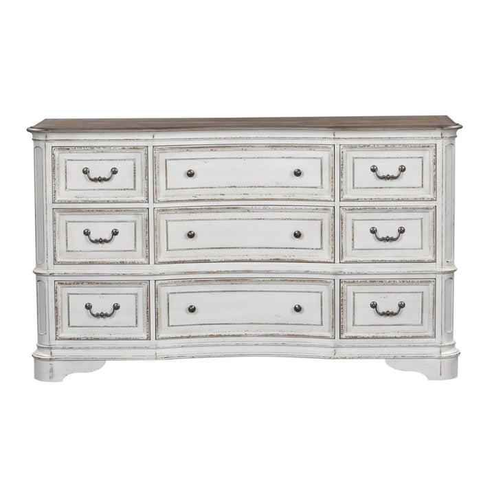 Magnolia Manor Leg 9 Drawer Dresser in Antique White