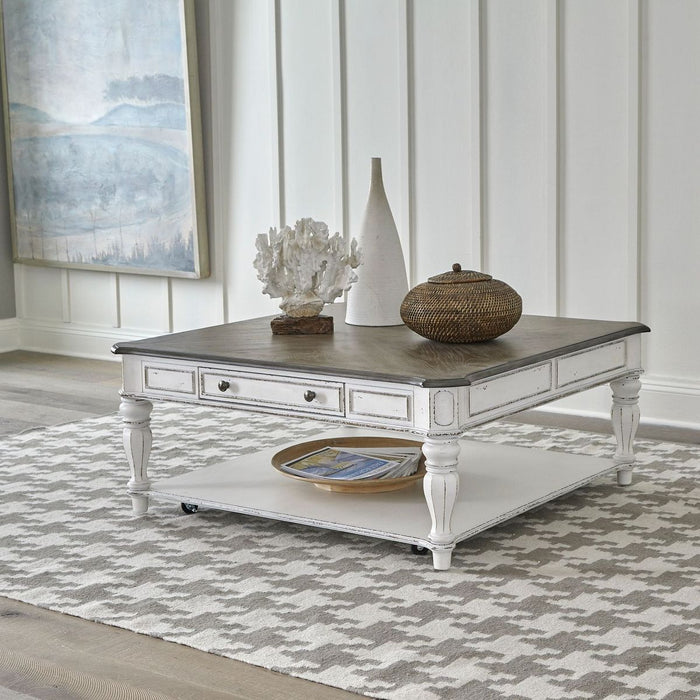 Liberty Magnolia Manor Oversized Square Cocktail Table in Antique White