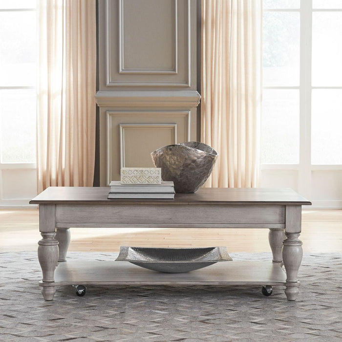 Liberty Furniture Ocean Isle Rectangular Cocktail Table in Antique White with Weathered Pine image