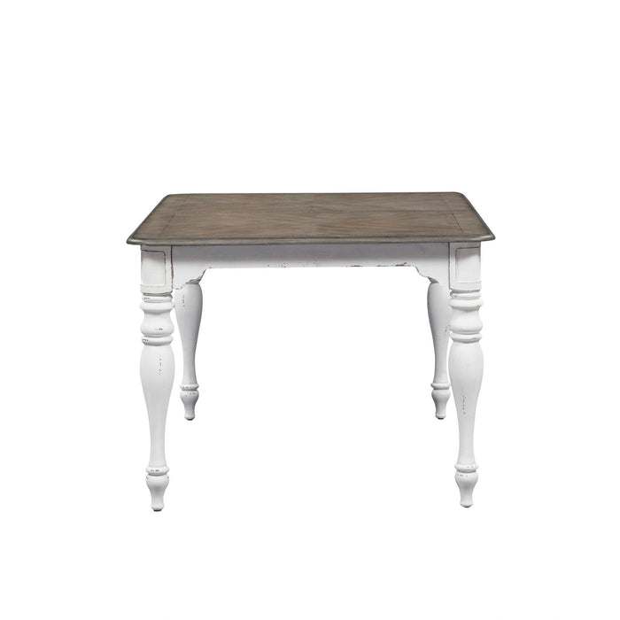 Magnolia Manor Leg Table in Antique White Base w/ Weathered Bark Tops image