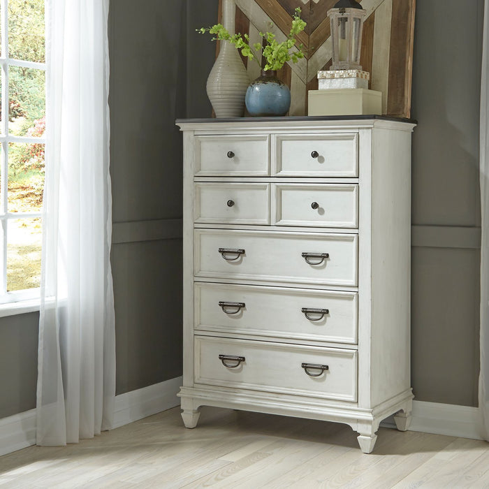Allyson Park King Panel Bed, Dresser & Mirror, Chest
