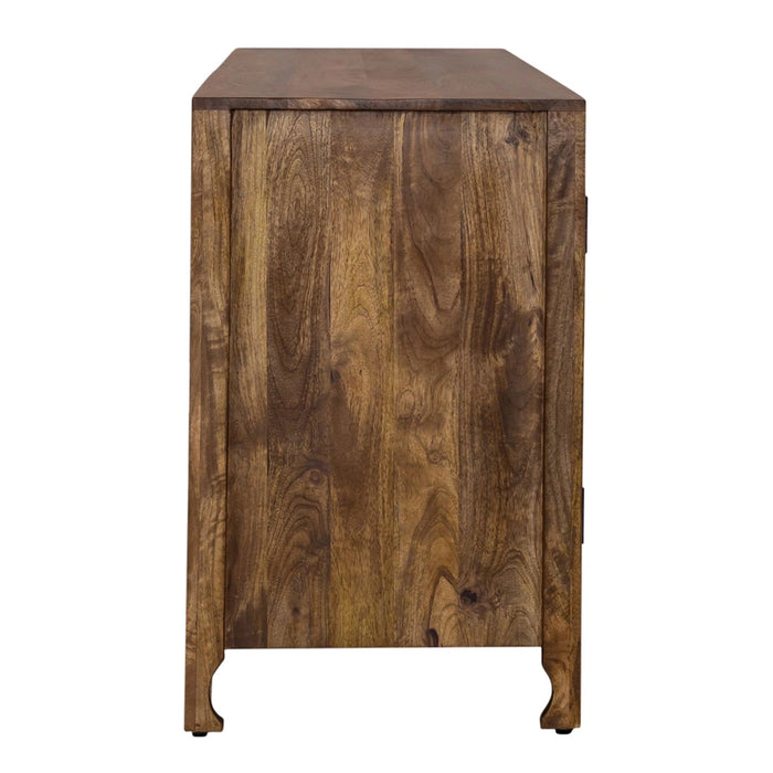 Marisol 74 Inch 4 Door Accent TV Stand in Weathered Honey and Soft Wash Gray image