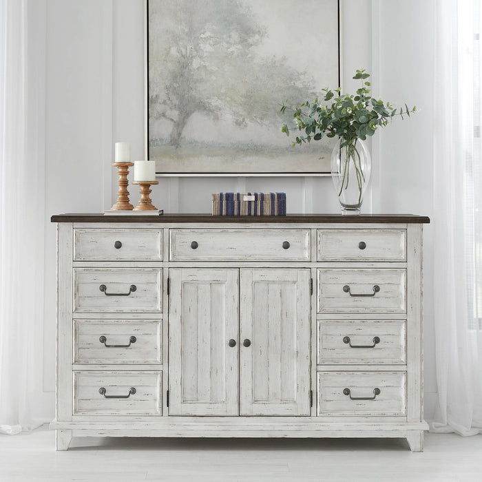 River Place 9 Drawer Dresser in Riverstone White and Tobacco image