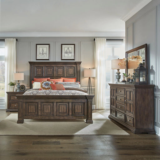 Big Valley King Panel Bed, Dresser & Mirror, Night Stand image