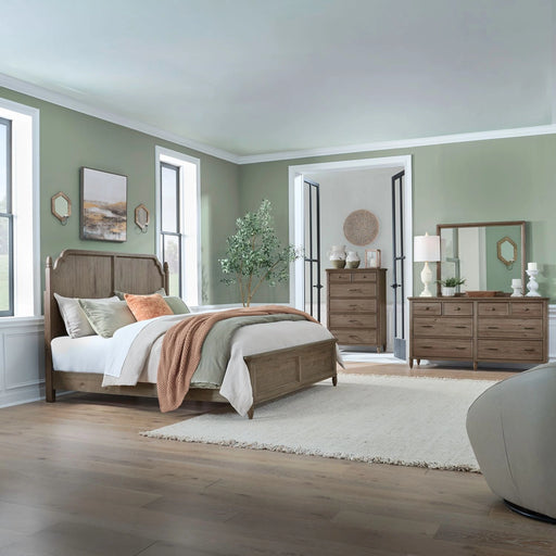Hickory Grove California Panel Bed, Dresser & Mirror, Chest image