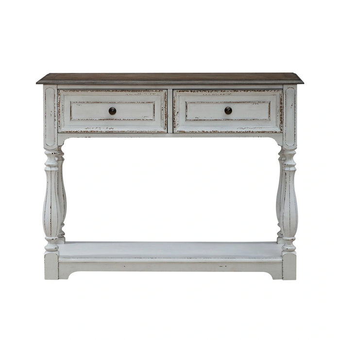 Magnolia Manor Hall Console in Antique White & Weathered Bark EST SHIP TIME APPX 4 WEEKS image