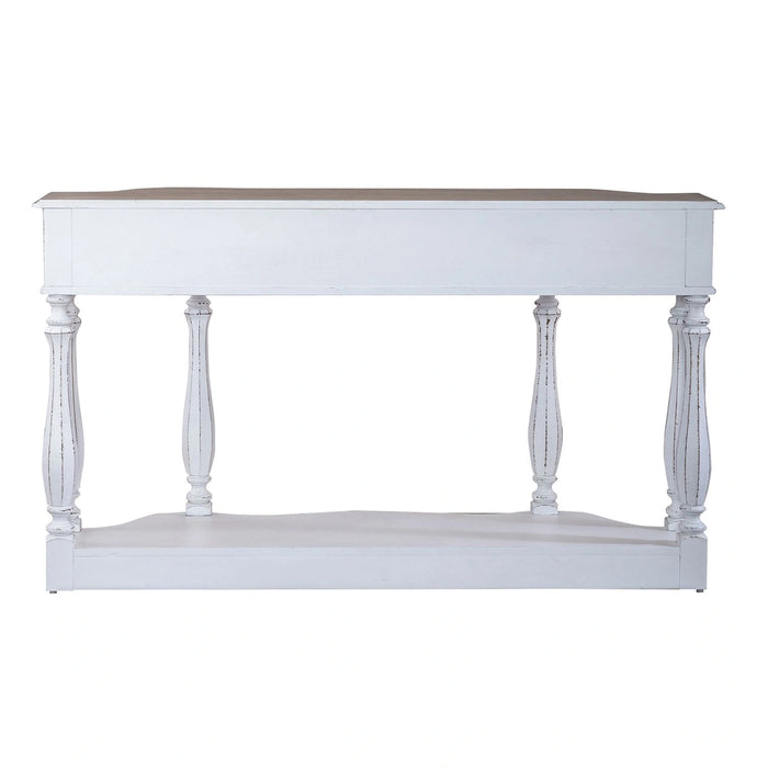 Magnolia Manor 56 Inch Hall Console Table in Antique White Base w/ Weathered Bark Tops image