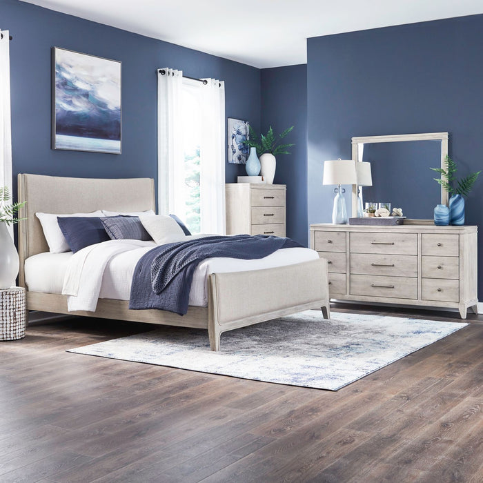 New Haven King Uph Bed, Dresser & Mirror, Chest image