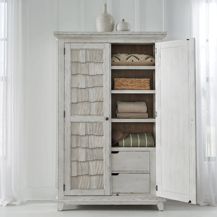 River Place Armoire in Riverstone White and Tobacco image