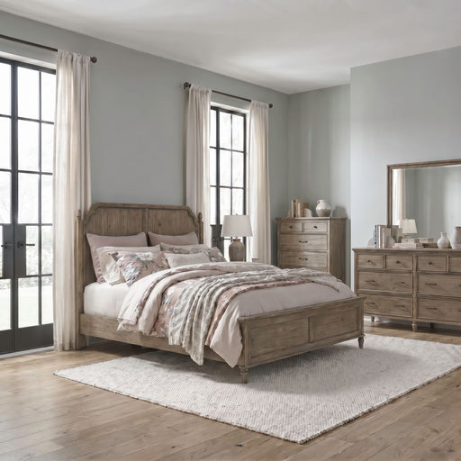 Hickory Grove Panel Bed, Dresser & Mirror, Chest image