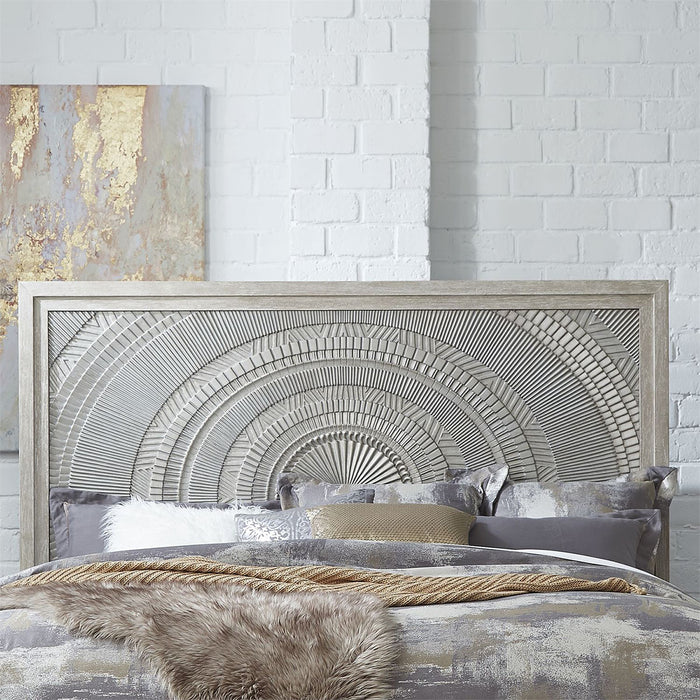 Liberty Furniture Belmar King Panel Bed in Washed Taupe and Silver Champagne