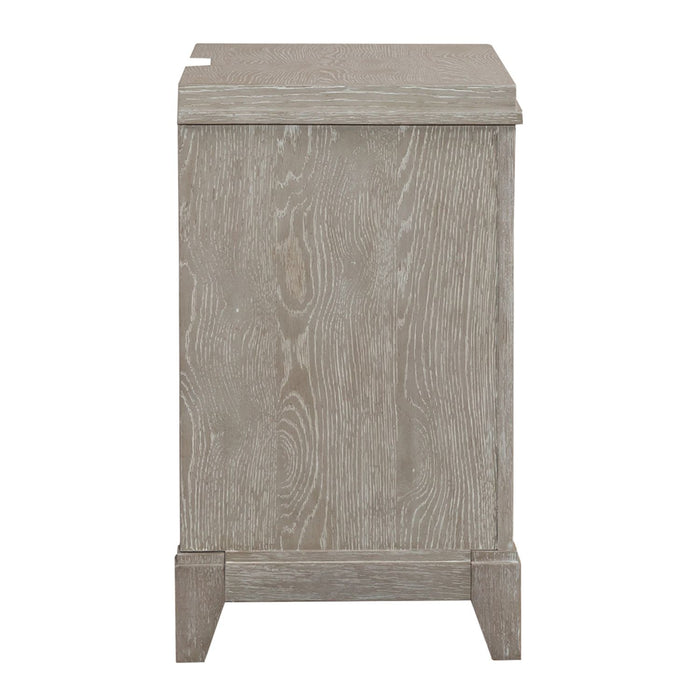 Belmar 3 Drawer Nightstand in Washed Taupe and Silver Champagne