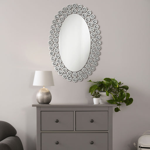 Colleen Oval Wall Mirror with Faux Crystal Blossoms image