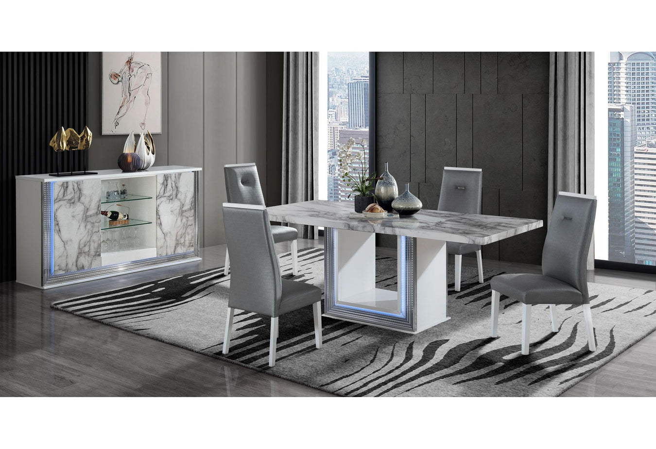 Ylime White Marble Dining Set Collection