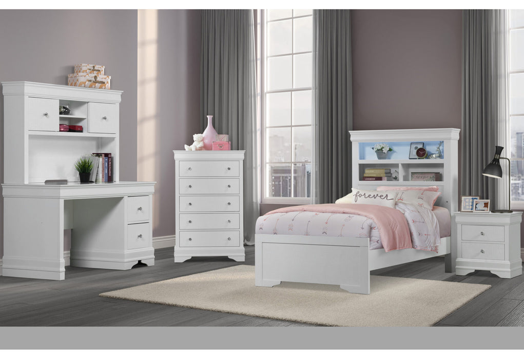 Pompei Metallic White Bookcase Twin Bed-Dresser-Mirror And Nightstand Pompei Metallic White Bookcase Twin Bed-Dresser-Mirror And Nightstand