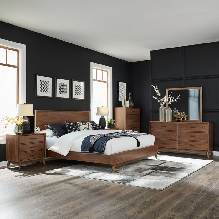 Century Modern King California Platform Bed, Dresser & Mirror, Chest, N/S image
