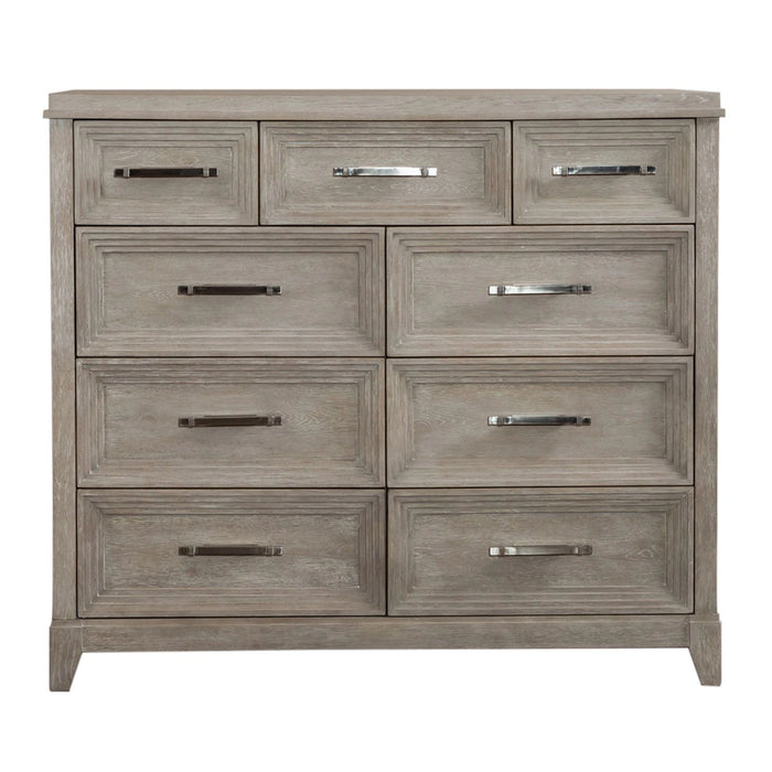 Belmar 9 Drawer Bureau Dresser in Washed Taupe and Silver Champagne image