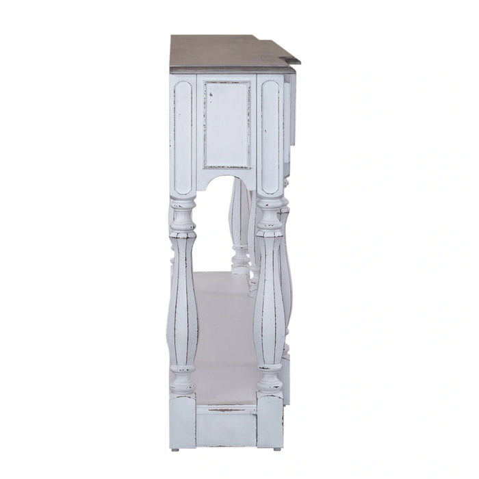 Magnolia Manor 72 Inch Hall Console Table in Antique White Base w/ Weathered Bark Tops image