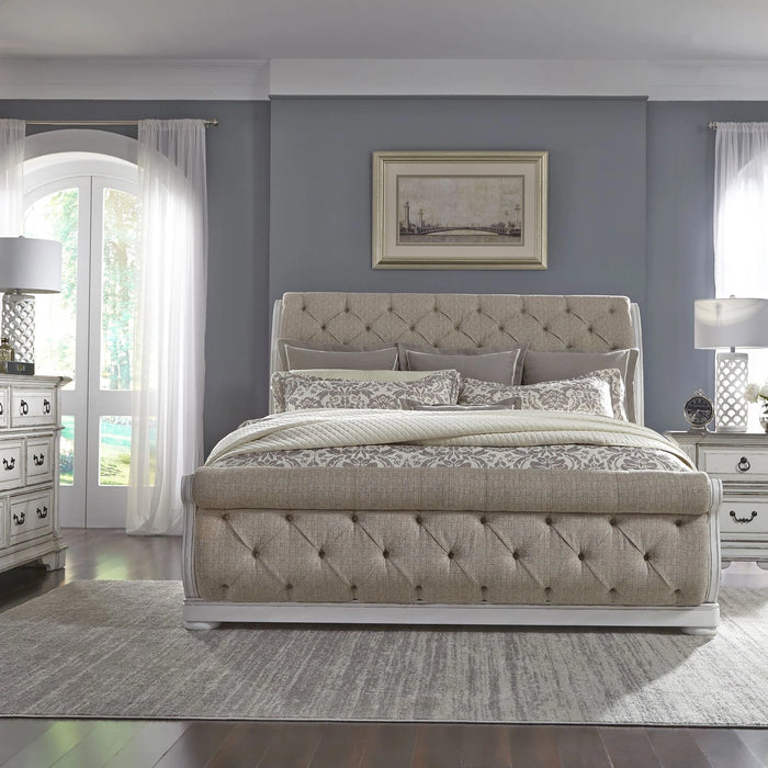 Abbey Park King California Sleigh Bed, Dresser & Mirror, Night Stand image