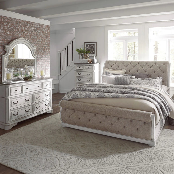 Magnolia Manor King Uph Sleigh Bed, Dresser & Mirror, Chest image