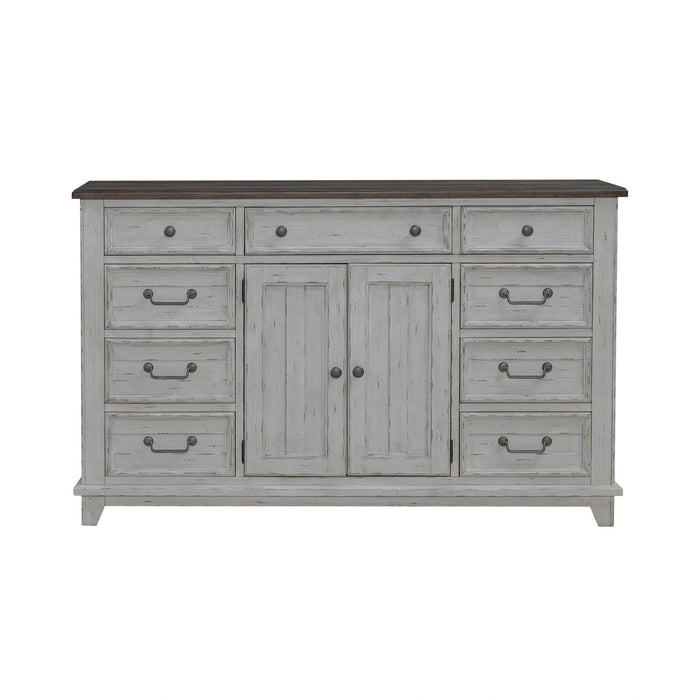 River Place 9 Drawer Dresser in Riverstone White and Tobacco image