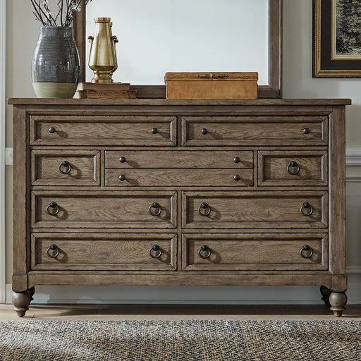 Americana Farmhouse 9 Drawer Dresser in Dusty Taupe and Black image