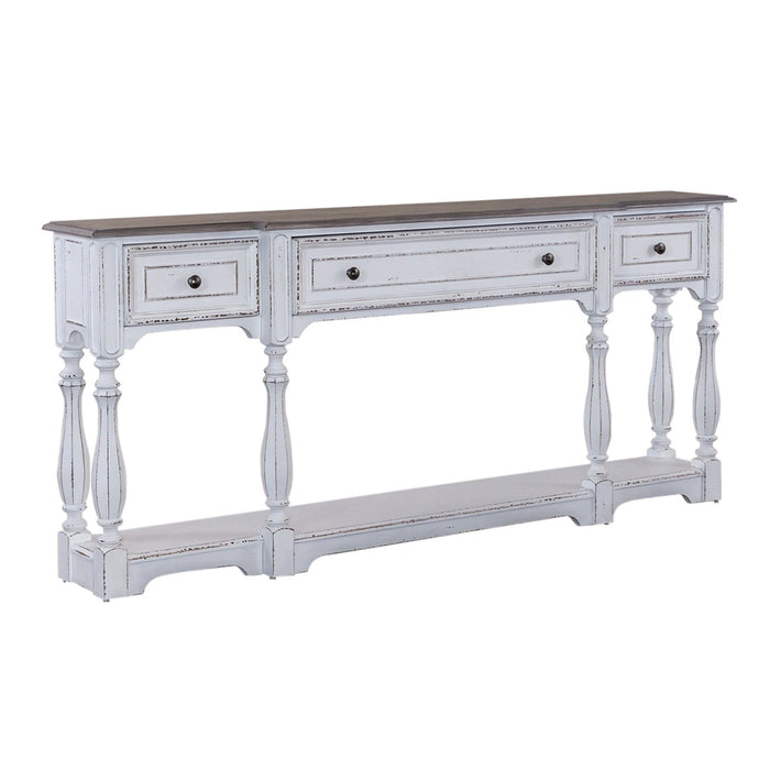 Magnolia Manor 72 Inch Hall Console Table in Antique White Base w/ Weathered Bark Tops image