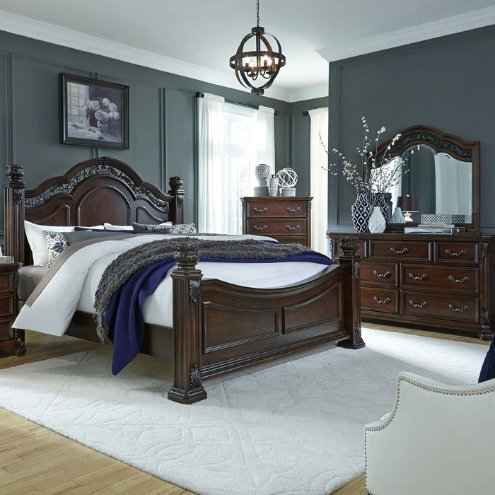 Messina Estates King California Poster Bed, Dresser & Mirror image