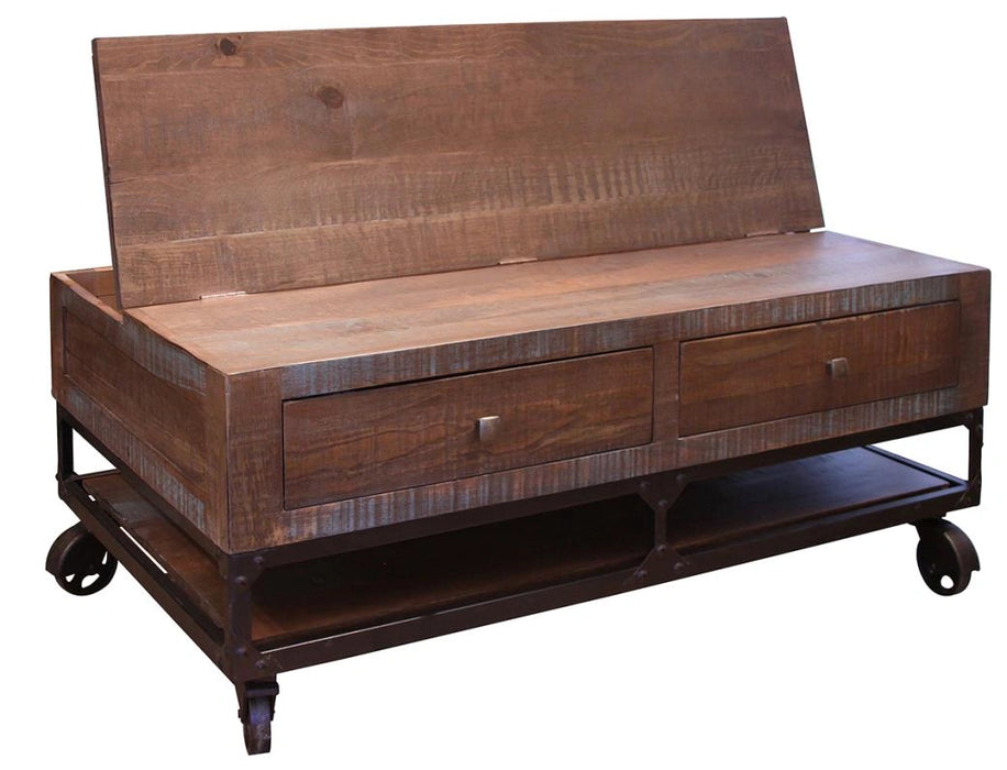 Urban Gold Lift Top Cocktail Table w/2 Drawers and Wheels