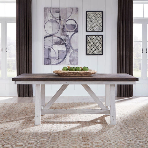 Farmhouse Fixed Top Trestle Table in White/Oak image