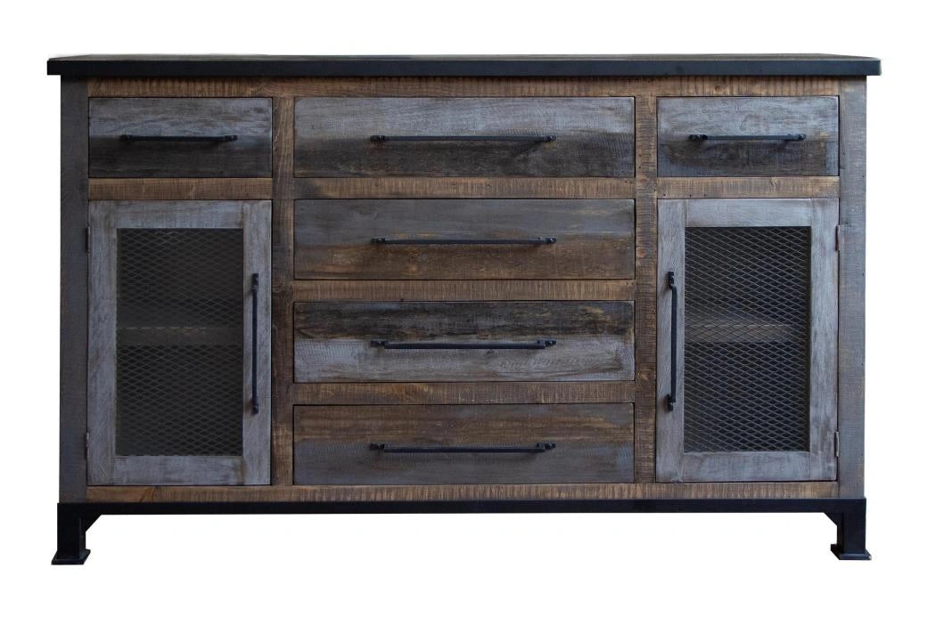 Antique Gray 6 Drawers and 2 Doors, Buffet