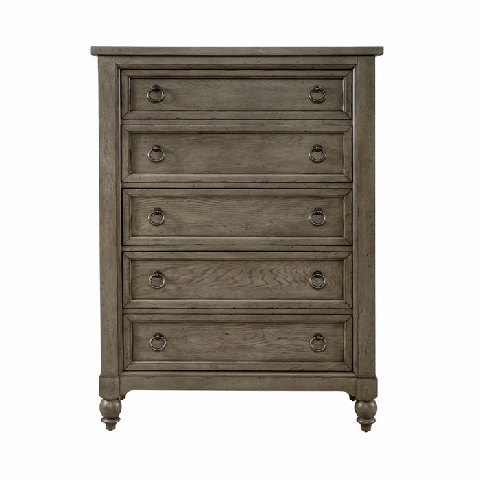 Americana Farmhouse 5 Drawer Chest in Dusty Taupe and Black image