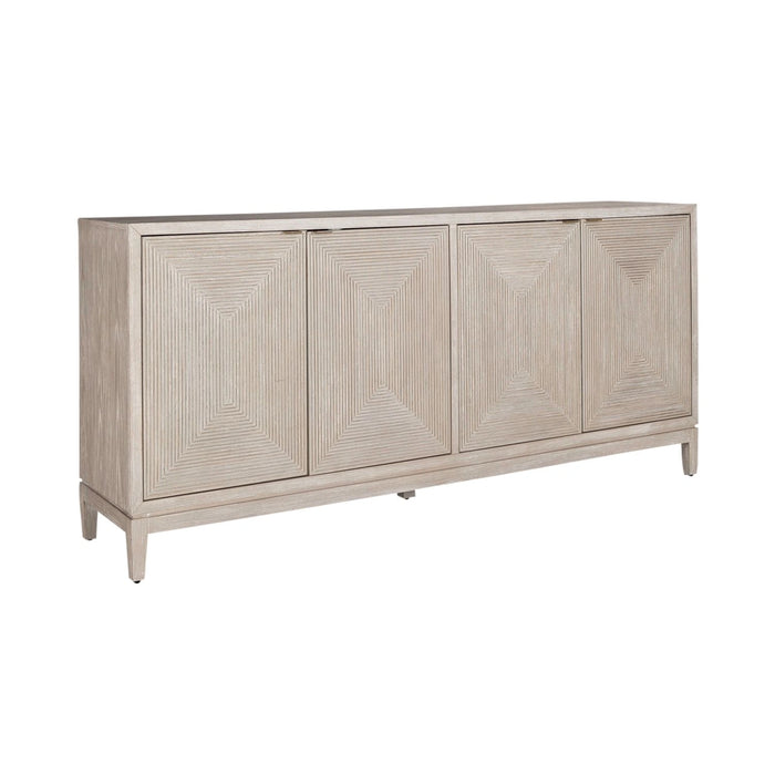 Kinsley 4 Door Accent Cabinet in Washed Taupe & Silver Champagne EST SHIP TIME APPX 4 WEEKS image