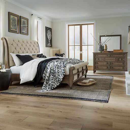 Americana Farmhouse Queen Sleigh Bed, Dresser & Mirror image
