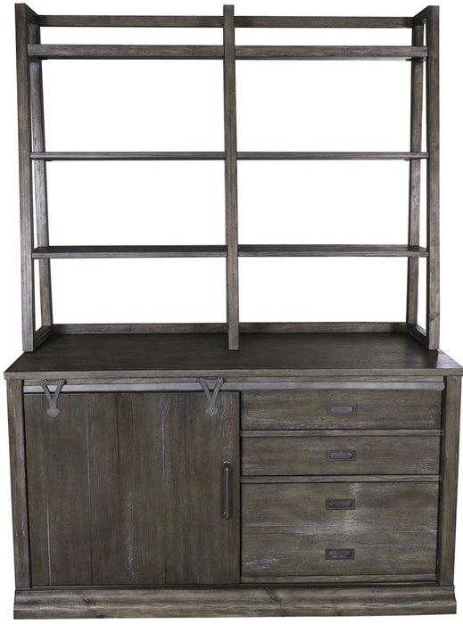 Liberty Stone Brook Computer Credenza with Hutch in Rustic Saddle image