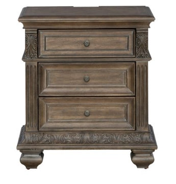 Liberty Furniture Carlisle Court 3 Drawer Nightstand with Charging Station in Chestnut with Dusty Wax